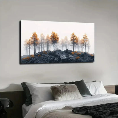 Golden Trees & Rocky Wall Art canvas office home room framed 120x60cm