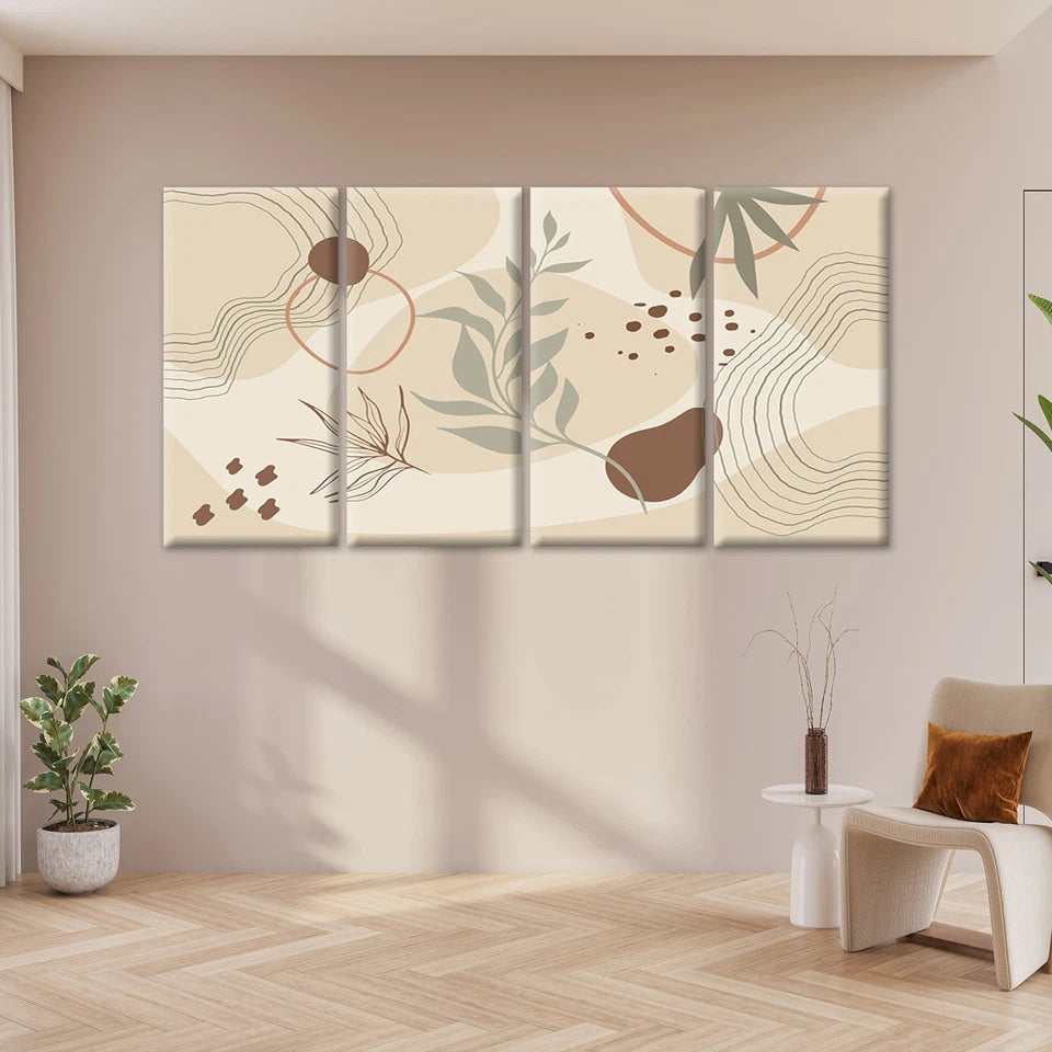 4pcs Neutral Botanical Abstract Shapes Wall Art Canvas Framed 45x80cm - High Quality Print 100% Australian Made Wall Canvas Ready to Hang