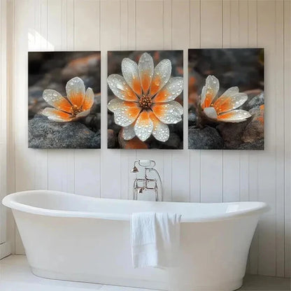 3pcs Elegant Dew-Kissed Orange Bloom Wall Art Canvas Unframed - High Quality Print 100% Australian Made Wall Canvas