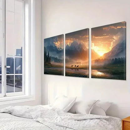 3pcs Aesthetic Running Horses and Sunset Art Set Canvas Unframed - High Quality Print 100% Australian Made Wall Canvas