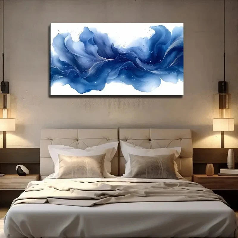 Blue Painting Suitable Wall Art Canvas Office Home Room Framed 120x60cm