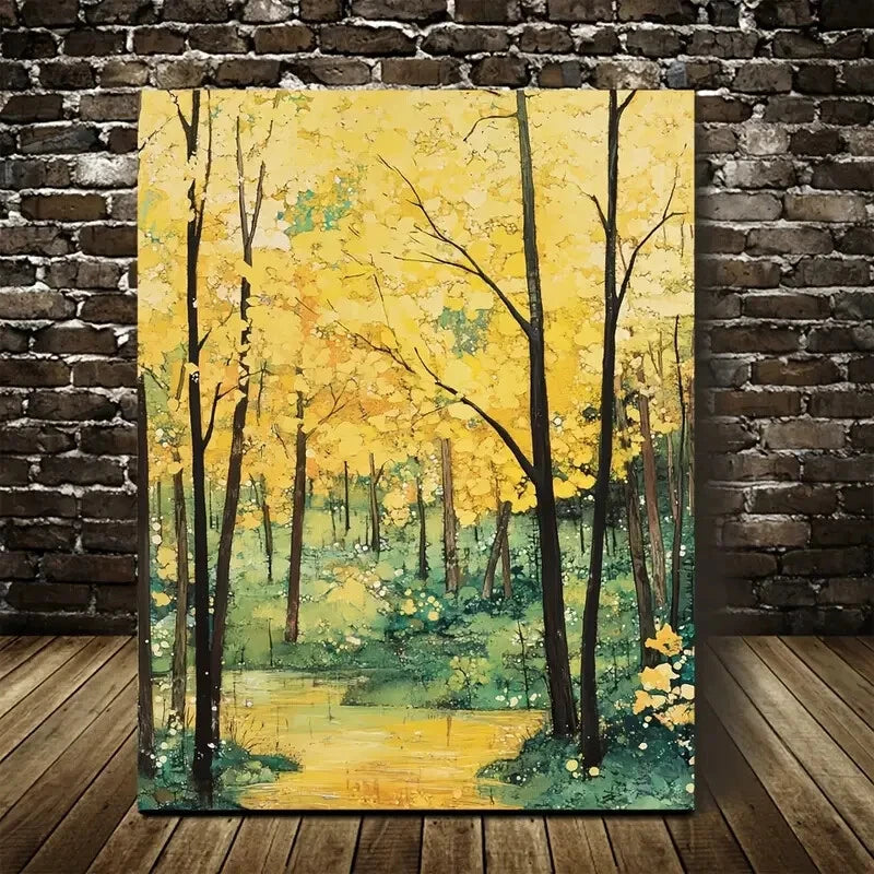 Lush Ginkgo Forest with Vibrant Autumn Painting 40x60cm Metal Print Ready to Hang - Bella Home Decor
