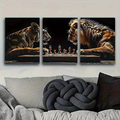 3pcs Majestic Tigers Chess Game Wall Art Set Canvas Framed 60x90cm - High Quality Print 100% Australian Made Wall Canvas Ready to Hang - Bella Home Decor