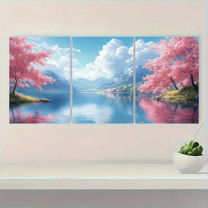 3pcs Snow Capped Mountains Blue Sky & Reflective Metal Print Ready to Hang Art - Bella Home Decor