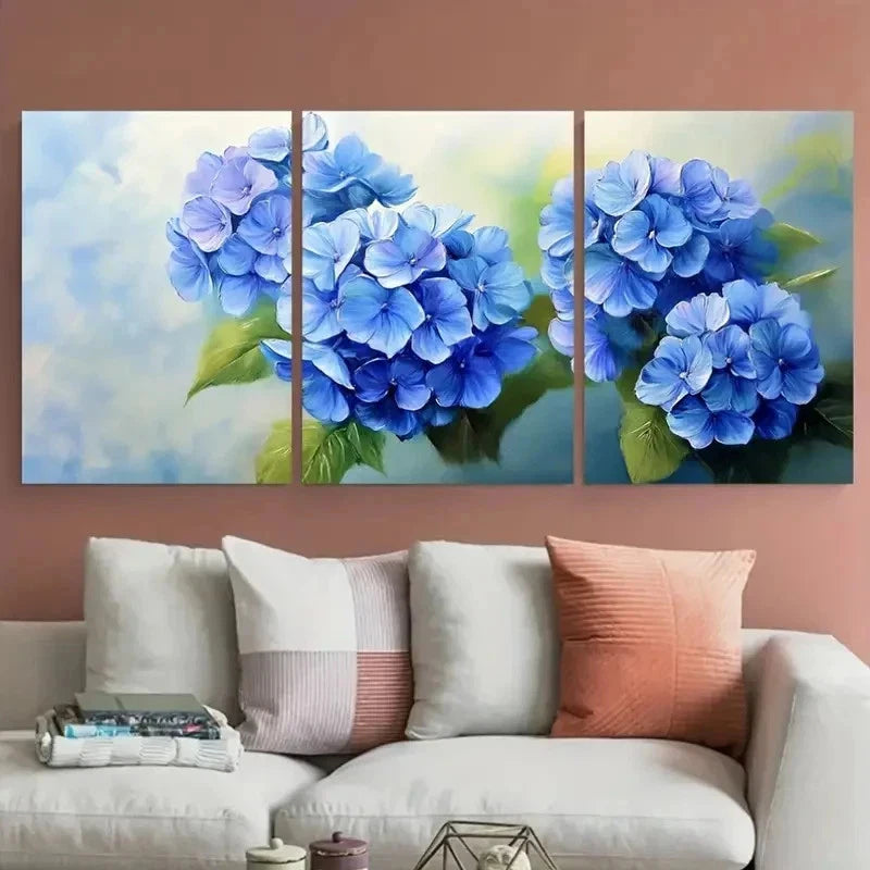3pcs Hydrangea Flowers Impasto Floral Perfect Wall Art Set Canvas Framed 50x70cm - High Quality Print 100% Australian Made Wall Canvas Ready to Hang - Bella Home Decor