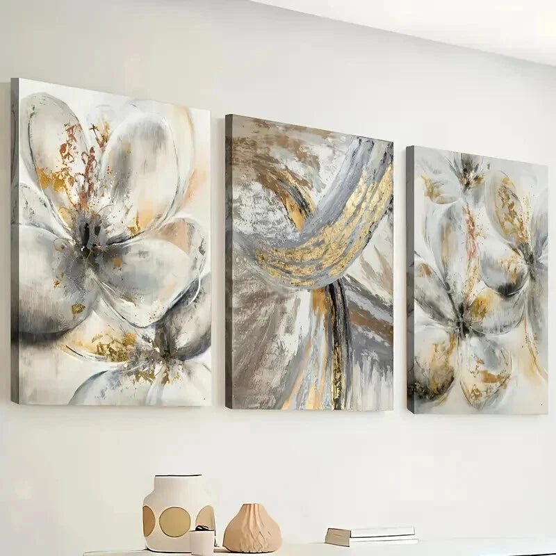 3pcs Showcasing Elegant Golden Abstract Perfect Wall Art Set Canvas Framed 50x70cm - High Quality Print 100% Australian Made Wall Canvas Ready to Hang - Bella Home Decor