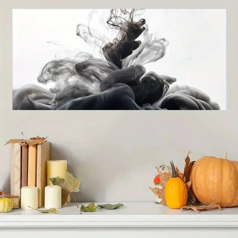 Black & Gray Swirling Design Wall Art Canvas Office Home Room Framed 120x60cm