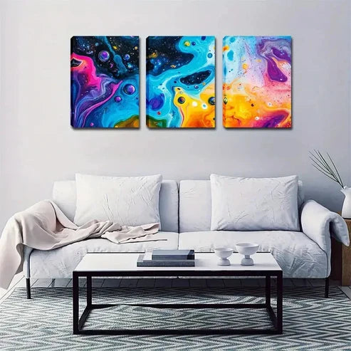 3pcs Flowing Paint Bubble Natural Color Style Wall Art Canvas Unframed - High Quality Print 100% Australian Made Wall Canvas - Bella Home Decor