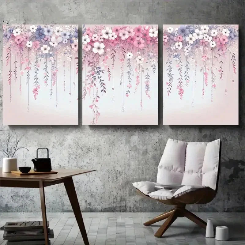 3pcs Blooming Flower Chandelier Illustration Wall Art Set Canvas Framed 40x60cm - High Quality Print 100% Australian Made Wall Canvas Ready to Hang - Bella Home Decor