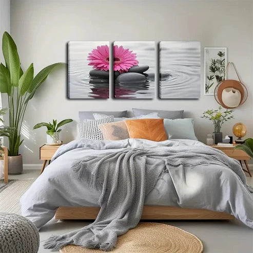 3pcs Bright Pink Gerbera on Rocks Perfect Wall Art Canvas Unframed - High Quality Print 100% Australian Made Wall Canvas - Bella Home Decor
