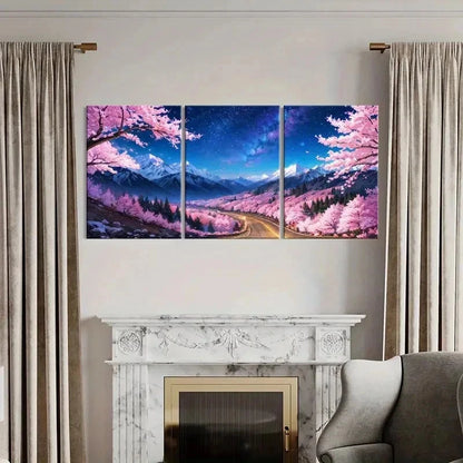 3pcs Mount Fuji Cherry Blossoms Sakura Modern Wall Art Set Canvas Framed 50x70cm - High Quality Print 100% Australian Made Wall Canvas Ready to Hang