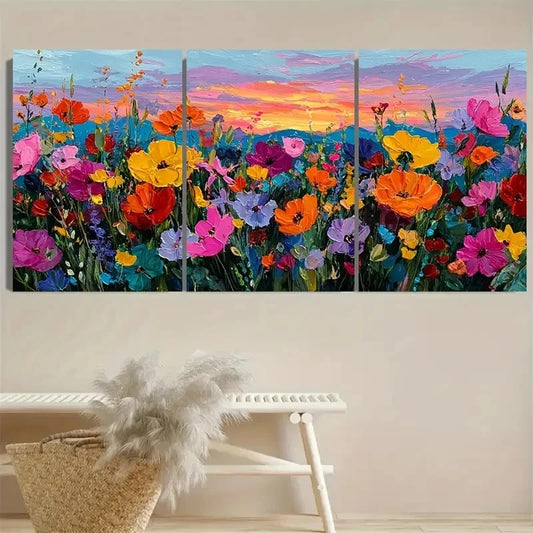 3pcs Vibrant Wildflower Floral Decor Wall Art Set Canvas Framed 60x90cm - High Quality Print 100% Australian Made Wall Canvas Ready to Hang