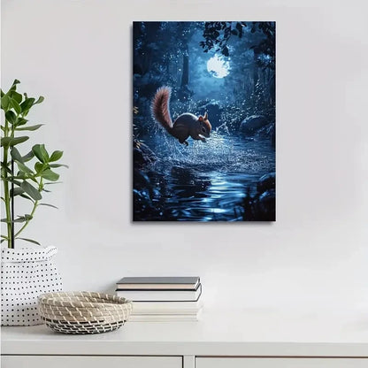 Enchanting Squirrel Forest Scene Moonligh Painting  40x60cm Metal Print Ready to Hang - Bella Home Decor