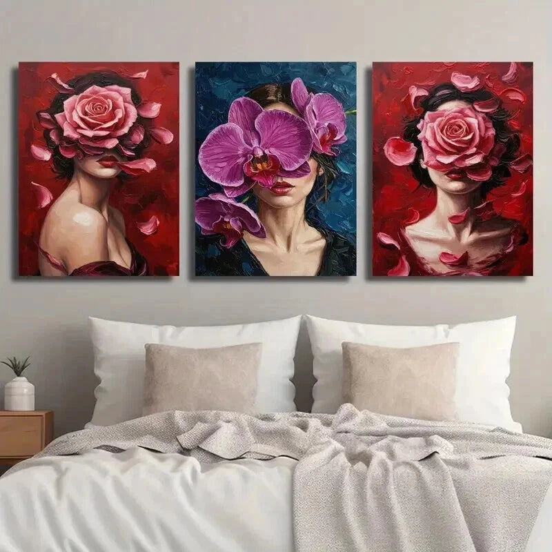 3pcs Colorful Botanical Floral Girl Deco Perfect Wall Art Set Canvas Framed 60x90cm - High Quality Print 100% Australian Made Wall Canvas Ready to Hang - Bella Home Decor