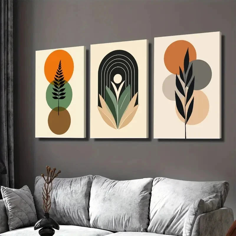 3pcs Abstract Boho Style Framed Botanical Wall Art Set Canvas Framed 50x70cm - High Quality Print 100% Australian Made Wall Canvas Ready to Hang