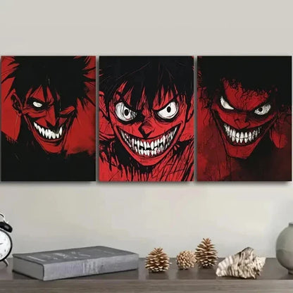 3pcs Red Faced Monster Fear Darkness Perfect Wall Art Set Canvas Unframed - High Quality Print 100% Australian Made Wall Canvas