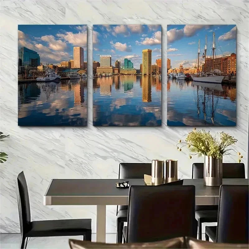 3pcs Baltimore Maryland Posters Travel Perfect Wall Art Set Canvas Framed 50x70cm - High Quality Print 100% Australian Made Wall Canvas Ready to Hang - Bella Home Decor