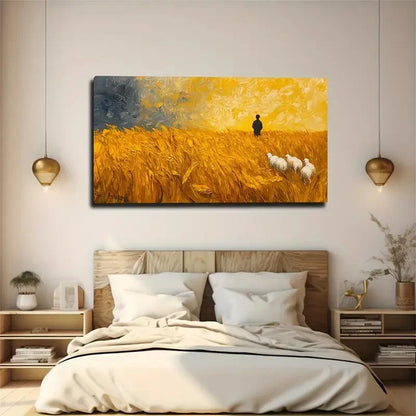 Vibrant Sunset Décor Field Wall Art Canvas Office Home Room Framed 120x60cm
