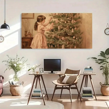Retro Merry Christmas Tree Wall Art Canvas Office Home Room Framed 120x60cm