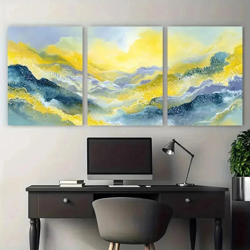 3pcs Abstract Yellow Ocean Landscape Perfect Wall Art Set Canvas Framed 50x70cm - High Quality Print 100% Australian Made Wall Canvas Ready to Hang - Bella Home Decor