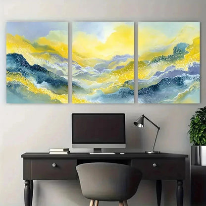3pcs Abstract Yellow Ocean Landscape Perfect Wall Art Set Canvas Framed 50x70cm - High Quality Print 100% Australian Made Wall Canvas Ready to Hang - Bella Home Decor
