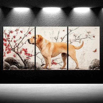 3pcs Dog & Cherry Blossom Modern Metal Print Ready to Hang Art - Bella Home Decor