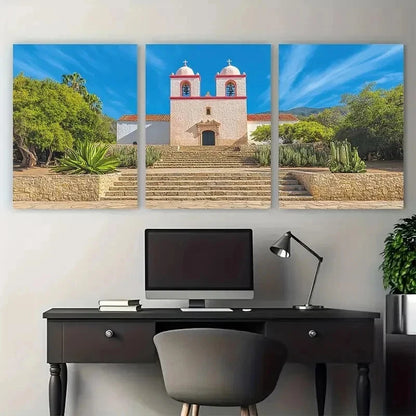 3pcs Lovers Santa Barbara Mission Perfect Wall Art Set Canvas Framed 50x70cm - High Quality Print 100% Australian Made Wall Canvas Ready to Hang