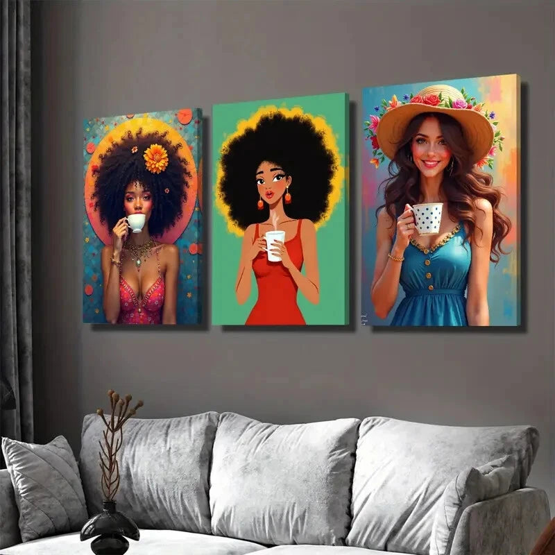 3pcs Women Floral & Geometric Patterns Modern Wall Art Set Canvas Framed 40x60cm - High Quality Print 100% Australian Made Wall Canvas Ready to Hang