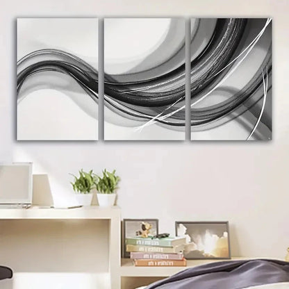 3pcs Black And White Abstract Modern Prints Wall Art Set Canvas Framed 50x70cm - High Quality Print 100% Australian Made Wall Canvas Ready to Hang - Bella Home Decor