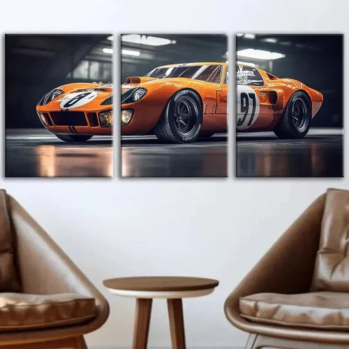 3pcs Fashion Yellow Cool Sport Car White Lights Wall Art Set Canvas Unframed - High Quality Print 100% Australian Made Wall Canvas