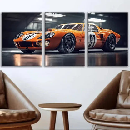 3pcs Fashion Yellow Cool Sport Car White Lights Wall Art Set Canvas Unframed - High Quality Print 100% Australian Made Wall Canvas