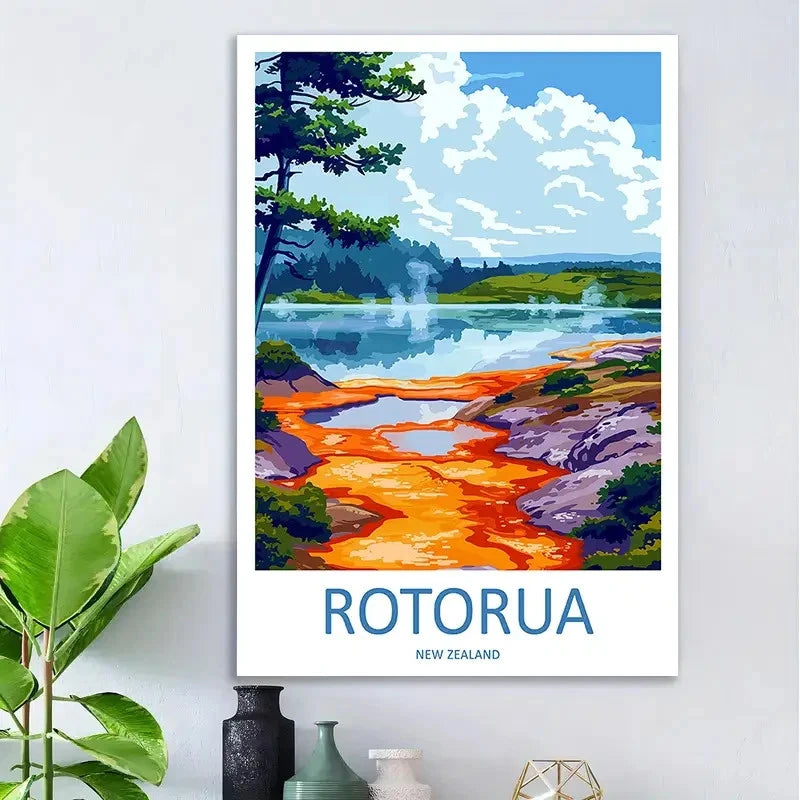 Vintage Rotorua New Zealand Maori Rocks Travel Poster Print Wall Art
