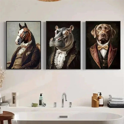 3pcs Whimsical Animals in Vintage Attire Wall Art Canvas Unframed - High Quality Print 100% Australian Made Wall Canvas