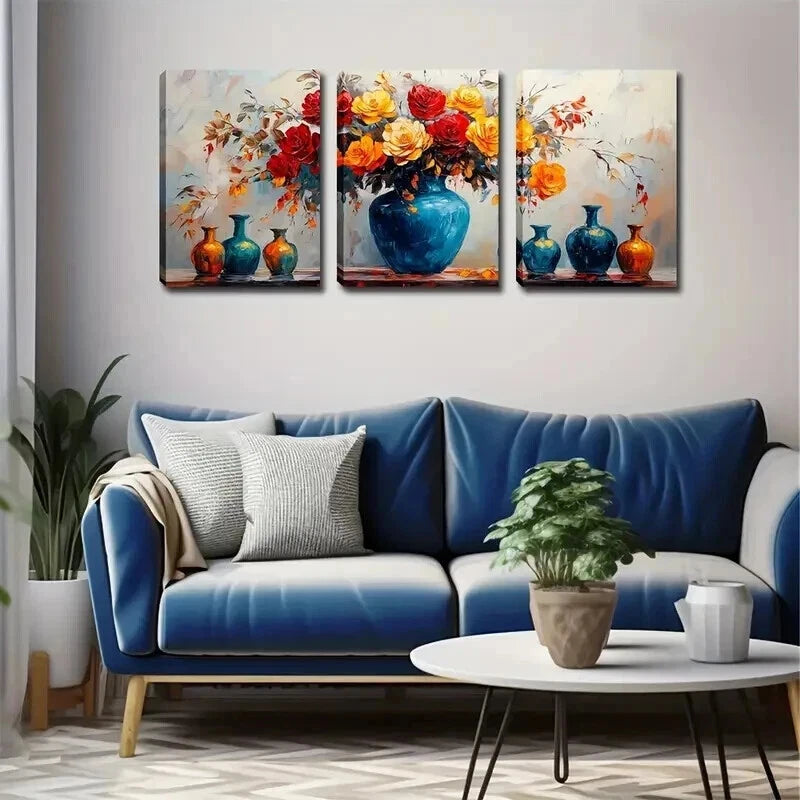 3pcs Several Different Colors Vase Perfect Wall Art Set Canvas Framed 50x70cm - High Quality Print 100% Australian Made Wall Canvas Ready to Hang - Bella Home Decor