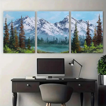 3pcs Nature Mountain Acrylic Decor Perfect Wall Art Set Canvas Framed 50x70cm - High Quality Print 100% Australian Made Wall Canvas Ready to Hang
