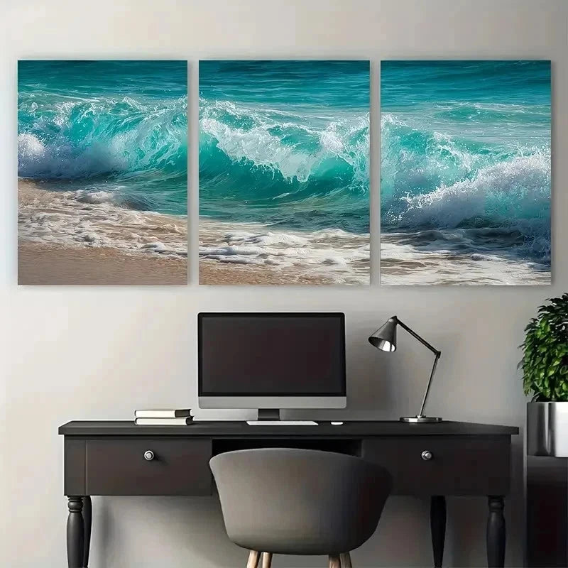 3pcs Beach Ocean Nature Waves Decor Perfect Wall Art Set Canvas Framed 50x70cm - High Quality Print 100% Australian Made Wall Canvas Ready to Hang - Bella Home Decor