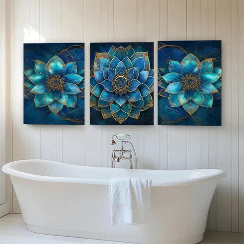 3pcs Teal Blue Mandala Flower Elegant Perfect Wall Art Set Canvas Unframed - High Quality Print 100% Australian Made Wall Canvas