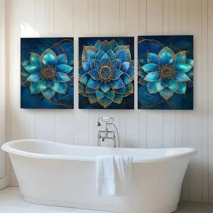 3pcs Teal Blue Mandala Flower Elegant Perfect Wall Art Set Canvas Unframed - High Quality Print 100% Australian Made Wall Canvas