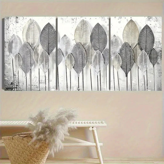 3pcs Minimalist Leaf Pattern Wall Art Set Canvas Framed 60x90cm - High Quality Print 100% Australian Made Wall Canvas Ready to Hang