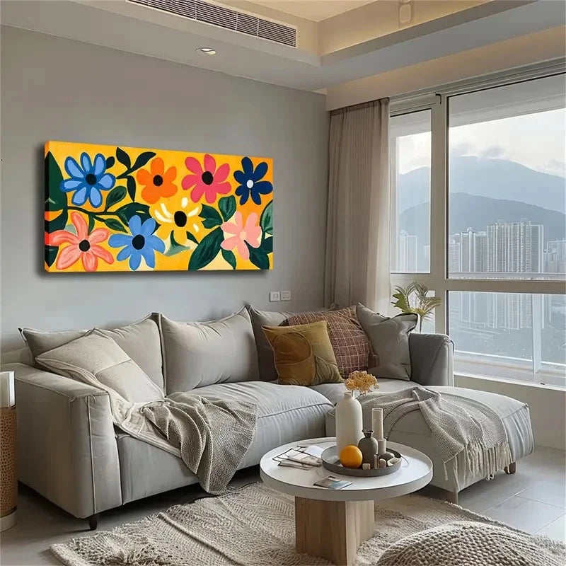 Modern Floral Multi-Color Wall Art Canvas Office Home Room Framed 120x60cm