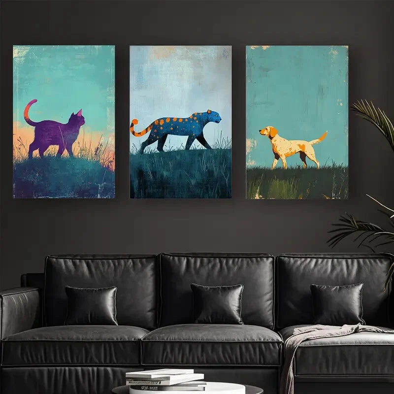 3pcs Animal and Hillside Landscape Perfect Wall Art Set Canvas Framed 40x60cm - High Quality Print 100% Australian Made Wall Canvas Ready to Hang - Bella Home Decor