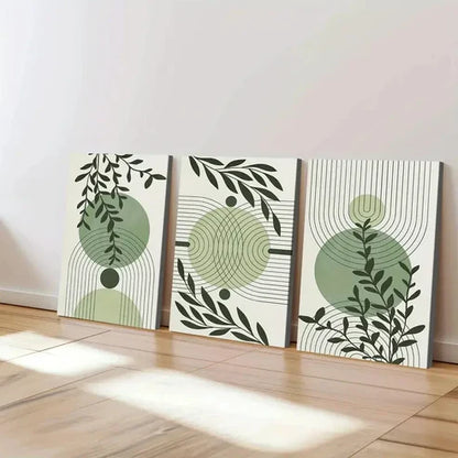 3pcs Abstract Mid Century Boho Geometric Leaves Wall Art Canvas Unframed - High Quality Print 100% Australian Made Wall Canvas - Bella Home Decor