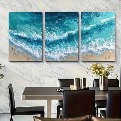 3pcs Blue Seascape Coastal Beach Perfect Wall Art Set Canvas Framed 50x70cm - High Quality Print 100% Australian Made Wall Canvas Ready to Hang - Bella Home Decor