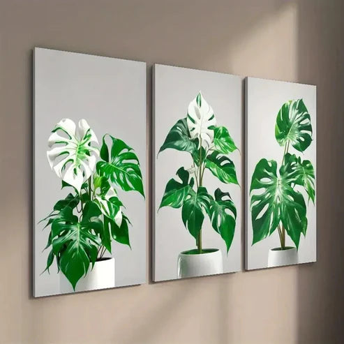 3pcs Monstera Plant Leaf Decor Wall Art Set Canvas Unframed - High Quality Print 100% Australian Made Wall Canvas