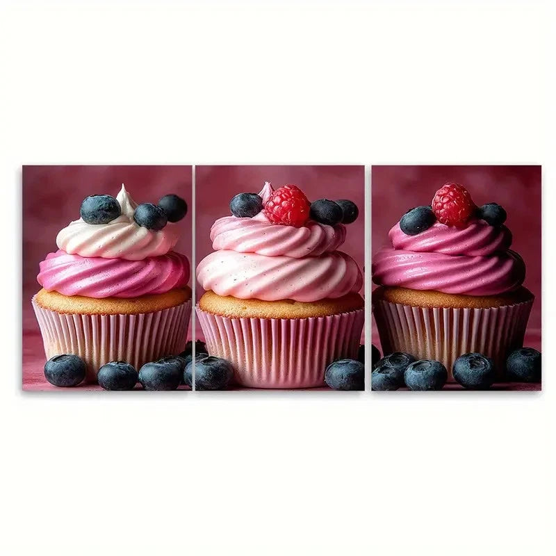 3pcs Cupcake Whimsical Bakery gk  Wall Art Set Canvas Framed 40x60cm - High Quality Print 100% Australian Made Wall Canvas Ready to Hang - Bella Home Decor