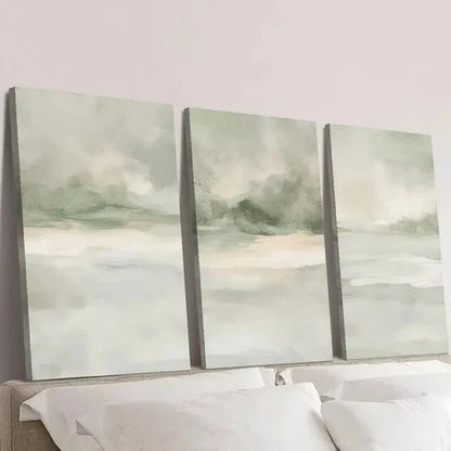 3pcs Sage Green Abstract Landscape Wall Art Canvas Unframed - High Quality Print 100% Australian Made Wall Canvas