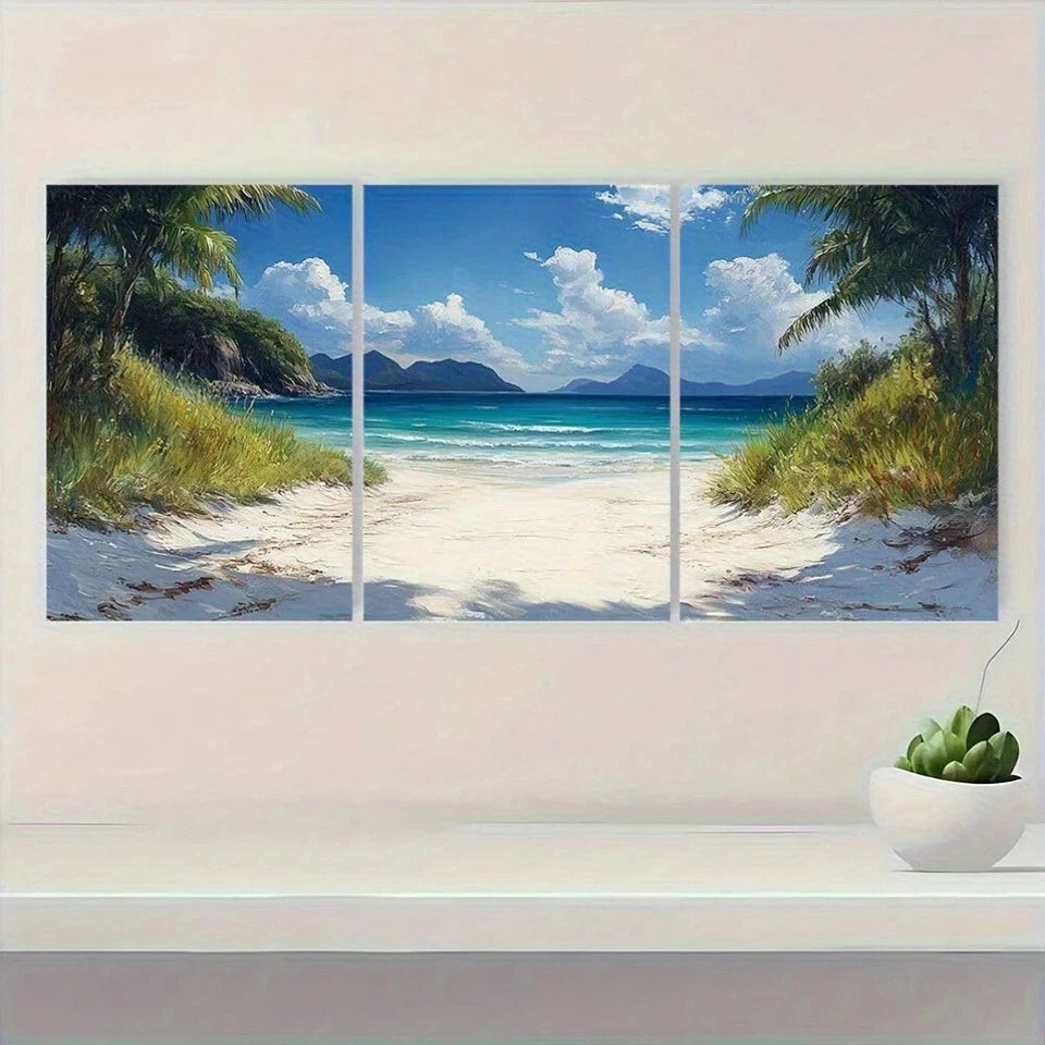3pcs Whitehaven Beach Tropical Surfing Scene Metal Print Ready to Hang Art - Bella Home Decor
