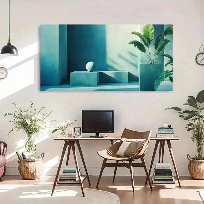 Minimalist Geometric Blue Wall Art Canvas Office Home Room Framed 120x60cm - Bella Home Decor