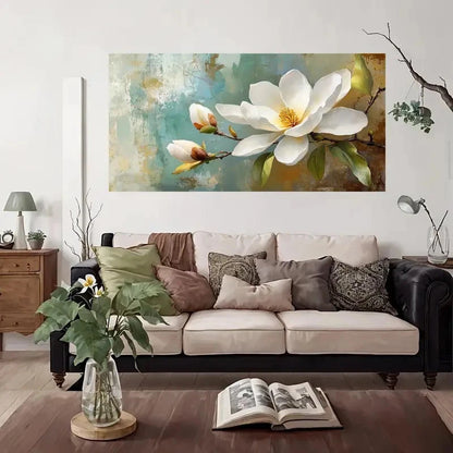 Elegant White Magnolia Blossom Wall Art Canvas Office Home Room Framed 120x60cm
