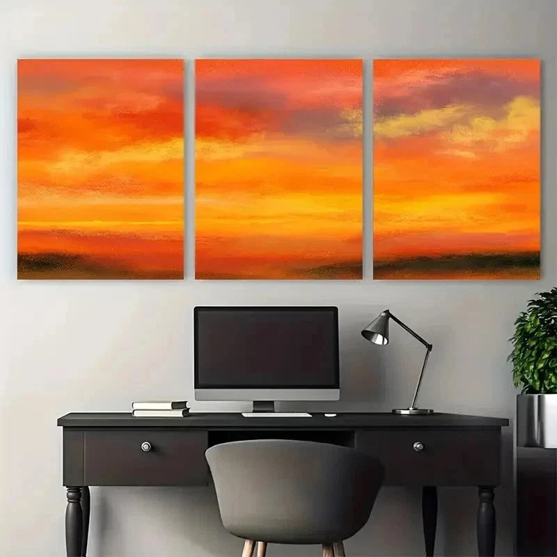 3pcs Orange Red Yellow Gradient Lands Perfect Wall Art Set Canvas Framed 50x70cm - High Quality Print 100% Australian Made Wall Canvas Ready to Hang